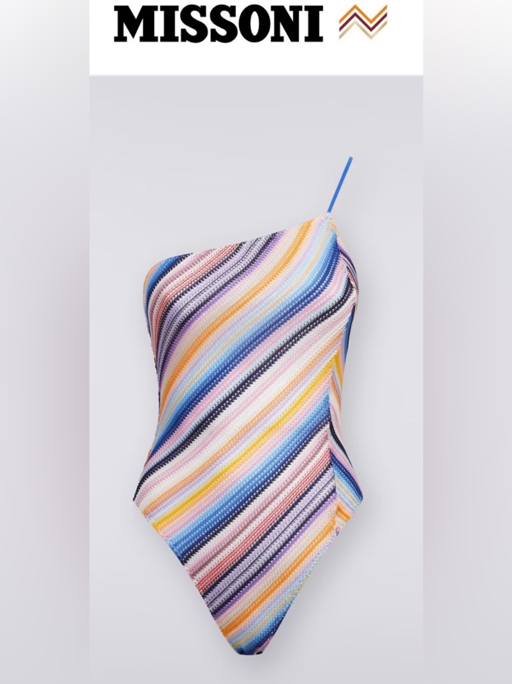 Missoni One Shoulder Crochet Swimsuit Multicolor Zigzag Italy NWOT Size 38